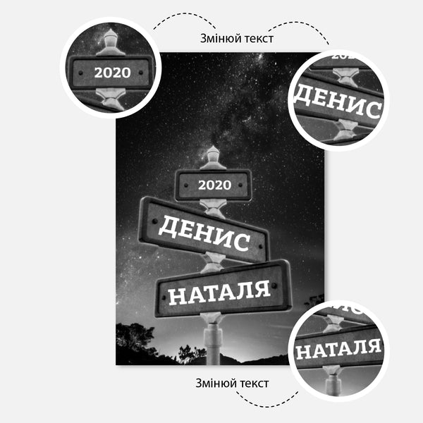 Персоналізована картина «Любов» 2 імені (чорно-біла)